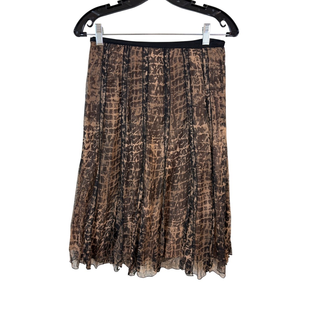 Nic + Zoe Silk Abstract Animal Print Pleated Midi Skirt Brown 2P 90s minimalist - Picture 4 of 6